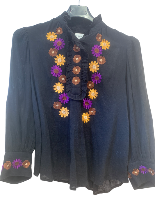 Black shirt with floral embroidery