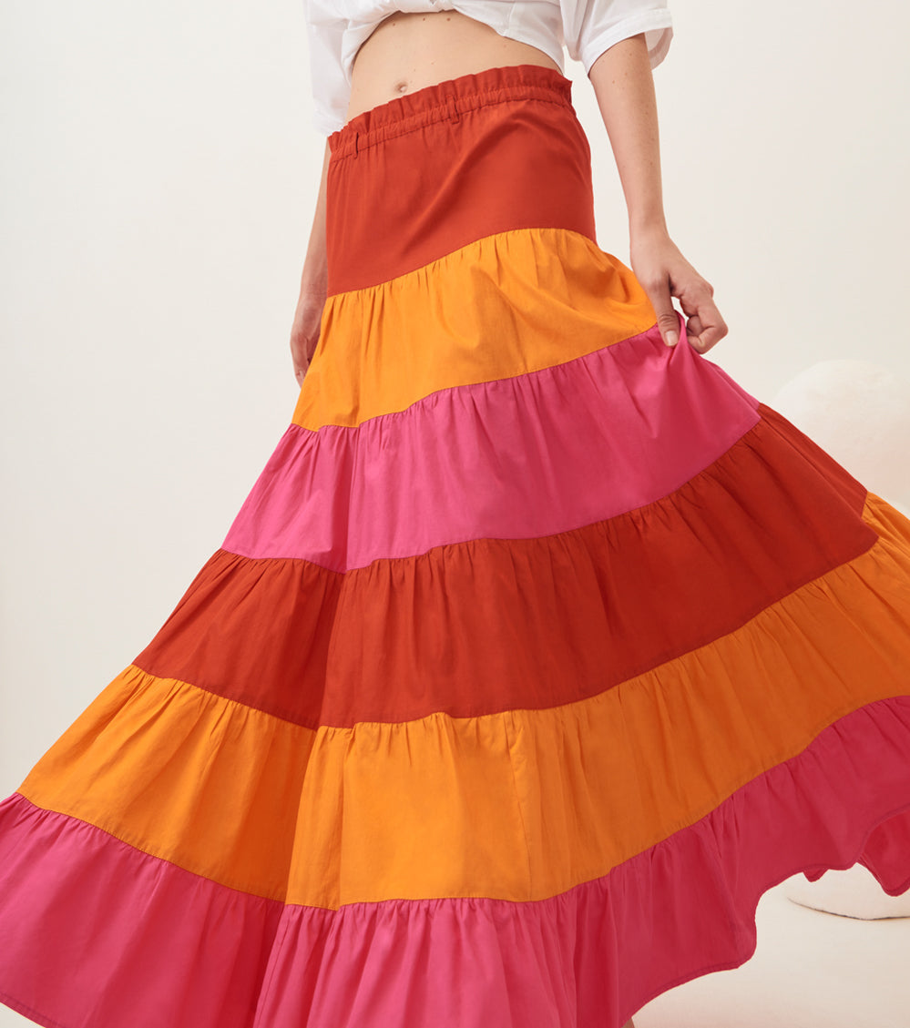 Popy long ruffled skirt